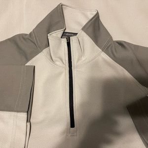 EDDIE BAUER PERFORMANCE ACTIVE COCONA IVORY GRAY SHORT SLEEVE ZIP POLO MEN SMALL